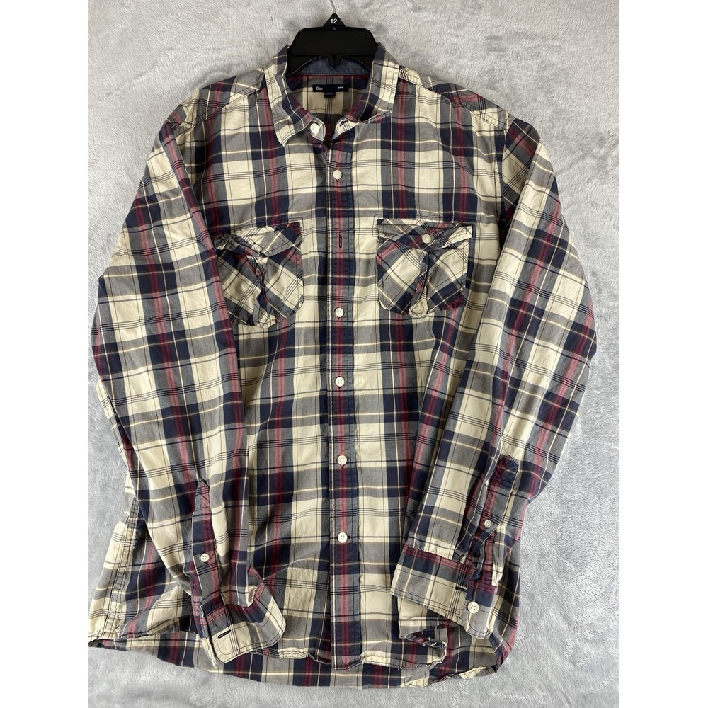 GAP Mens Shirt  Long Sleeve Button Up Large ‎ Brown Plaid Classic Fit